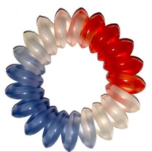 🔥25 Tie Dyed Red/Clear/Blue Hair Ties Spiral Coil Tangle-Free Tele Hair Ties.🔥